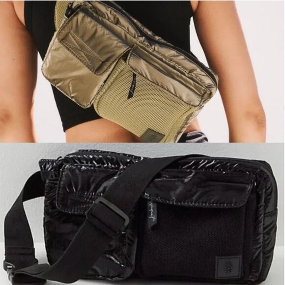 Free People NW(partial)T Courtside Cargo Sling Crossbody Belt Bag in Gloss Black - Picture 1 of 8